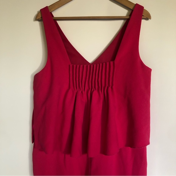Trina Turk Oceanside Classic Crepe Jumpsuit 12 Hot Pink Fuchsia Pleated Flounce - Picture 8 of 15